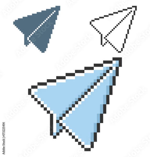 Obraz Pixel icon of paper plane in three variants. Fully editable