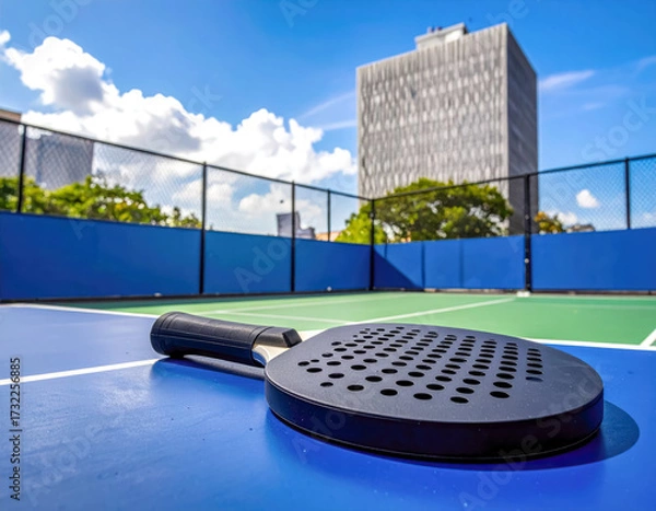Fototapeta padel racket on field with copy space