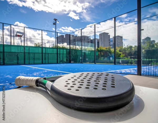 Fototapeta padel racket on field with copy space