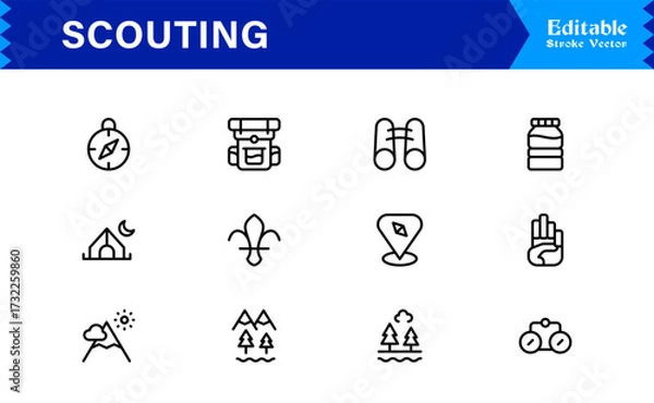 Fototapeta Professional Scouting Line Icon Set Featuring Modern, Minimal, Unique Designs for Outdoor Exploration, Adventure, Tracking, and Navigation