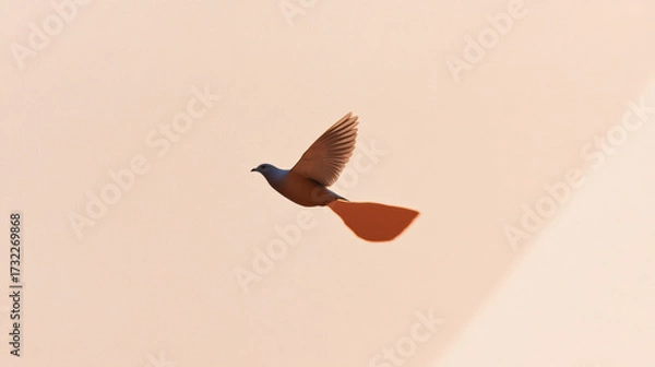 Obraz Light and Shadow, A bird's shadow flies past a sunlit wall, creating an artistic and serene atmosphere in this captivating image.