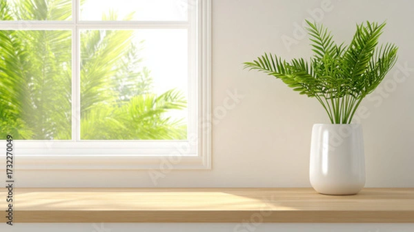 Obraz Light and Shadow, A shadow cast by a window frame on a kitchen counter, creating a dynamic interplay of light and form.