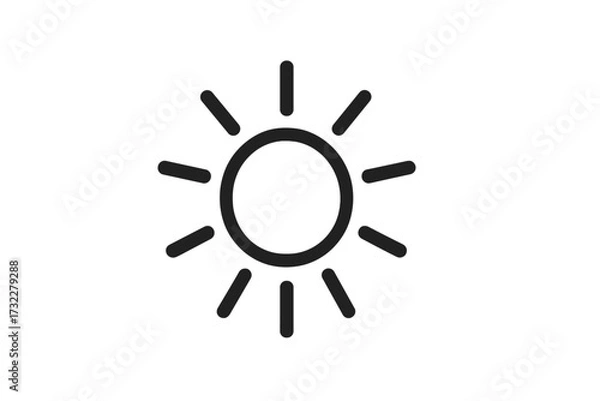 Fototapeta Sun icon vector. Symbol of sunny weather. Line art pictogram for web, logo, app, and UI design. Brightness, light, and heat concept. Summer season simple flat illustration.