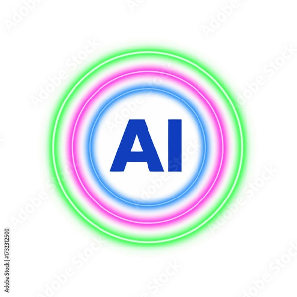 Fototapeta A vibrant, glowing circular graphic with the letters 'AI' at the center, representing artificial intelligence.
