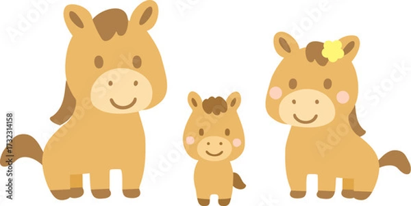 Fototapeta かわいい親子の馬のイラスト_四つ足