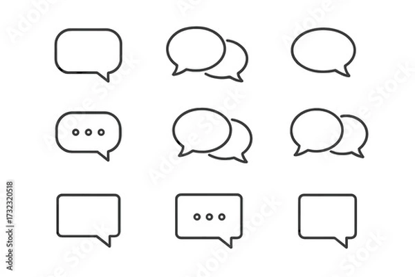 Fototapeta Speech bubble line icon set. Chat message, comment, communication symbol. Dialogue, conversation, talk, forum, support pictogram. Minimal linear vector for app, web, UI, UX.
