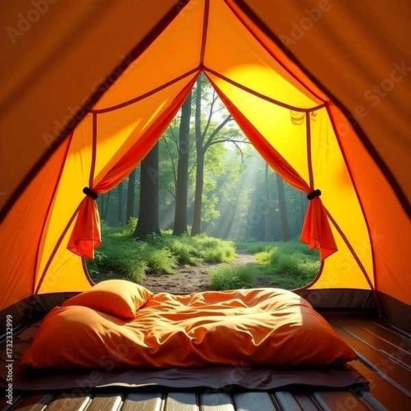 Fototapeta A tent with a view of a forest