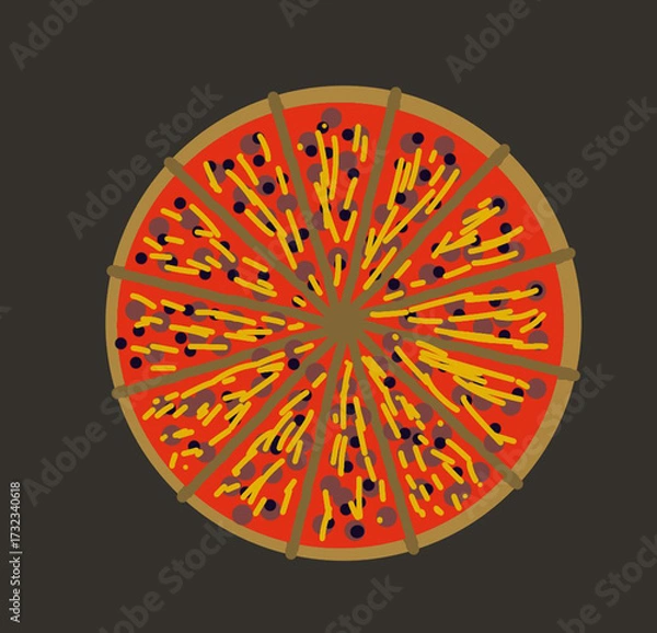 Obraz Stylized pizza with cheese and sausage.