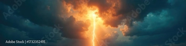 Fototapeta A single, bright light beam pierces through dark storm clouds, symbolizing hope and divine intervention; a powerful image of faith and redemption ,  religious,  hope
