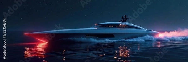 Fototapeta A sleek, futuristic vessel glides silently through dark, starlit waters, its engines emitting no sound, a testament to advanced stealth technology ,  enigma,  vessel,  sleek