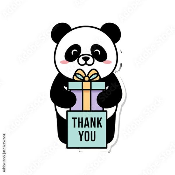 Fototapeta Adorable cartoon panda holding gift box with thank you text, isolated on transparent, ideal for expressing gratitude, appreciation, or sending thank you notes in charming and friendly manner