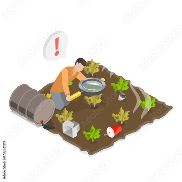 Fototapeta 3D Isometric Flat Vector Illustration of Ecological Problem, Contaminated Atmosphere. Item 2