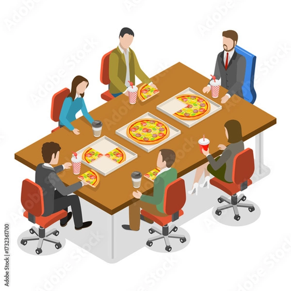 Fototapeta 3D Isometric Flat Vector Illustration of Office Team Events, People Having Fun. Item 2