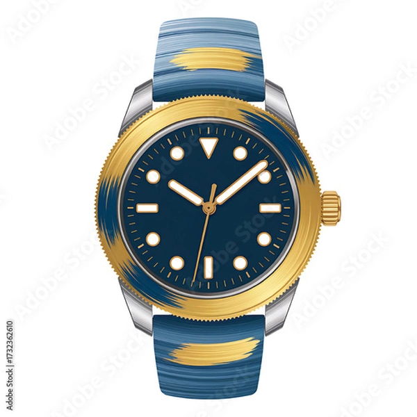 Fototapeta A stylish wristwatch with a blue and gold band capturing the essence of modern art with a golden