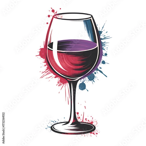 Fototapeta A vibrant wine glass graphic bursting with color a symbol of celebration and artistic expression