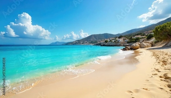 Obraz Sun-Drenched Greek Beach Turquoise Waters Lap Golden Sands, the Perfect Summer Escape