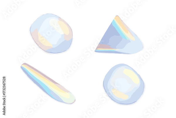 Fototapeta Various colorful reflected sunlight spots with rainbow prism effect, holographic glass light dispersion, crystal flare, and transparent shadow overlay on white background