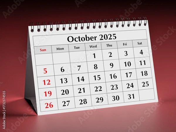 Fototapeta October 2025 calendar. One page of annual business desk monthly calendars