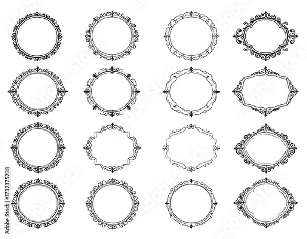 Obraz Collection of decorative round and oval frames.  Elegant design elements