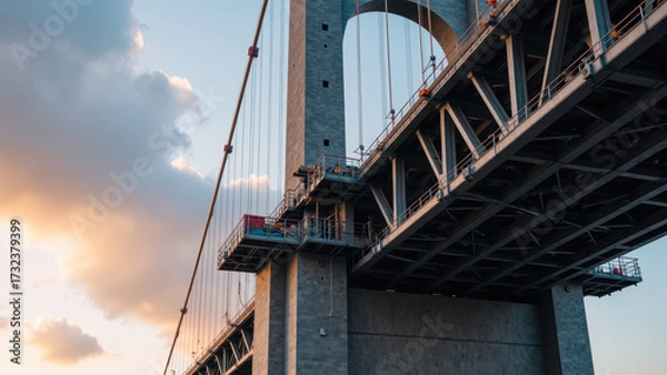 Obraz Stunning view of modern bridge showcasing its architectural design and structural elements against beautiful sunset sky