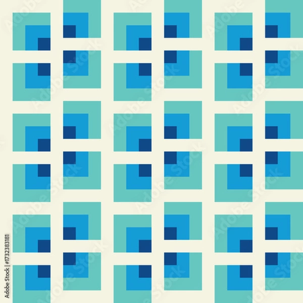 Fototapeta Pattern created from sea green and blue squares on a pale cream background