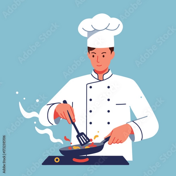 Fototapeta chef holding a pan
