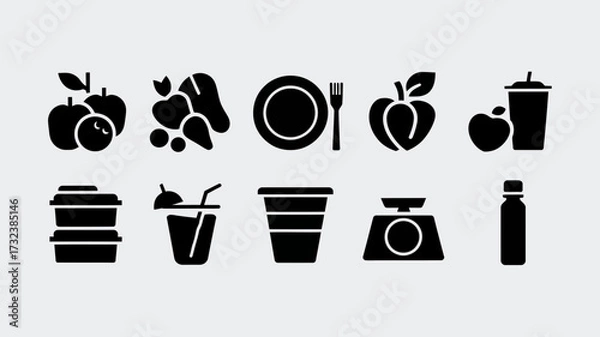 Obraz Stylish food and diet silhouette icons vector illustration scalable eps icon set silhouette white background