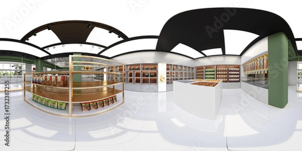 Fototapeta 360 degree view of supermarket store, 3d render