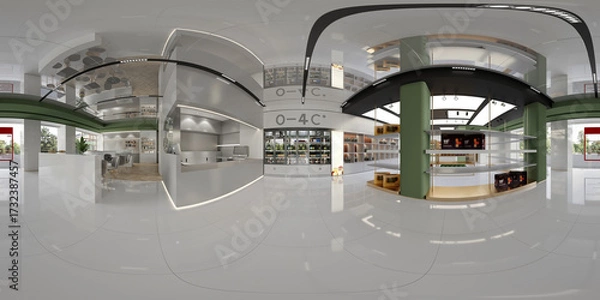 Fototapeta 360 degree view of supermarket store, 3d render