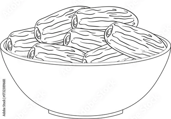 Fototapeta vector illustration of an outlie of date fruit in a bowl