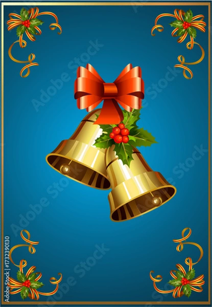 Fototapeta Composition with bells and a blue background for Christmas