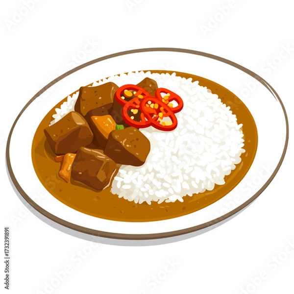 Fototapeta Golden cutlet curry rice with rich hearty texture and warm light symbolizing joy, prosperity, and renewal 
