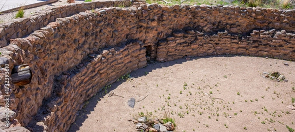 Fototapeta Closeup Section of Big Kiva, an Ancient American Indian Ceremonial Structure, at Bandelier National Monument Park in Los Alamos, NM, USA 