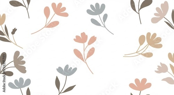 Obraz Patron floral suave con flores pastel dispersas en fondo blanco creando una estetica delicada y gentil