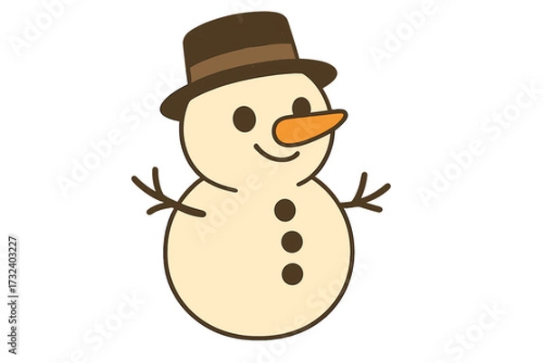 Fototapeta Cute snowman character in retro hat. Freehand isolated element. Vector flat cartoon illustration for Christmas and winter holidays. Simple friendly design for greeting cards.