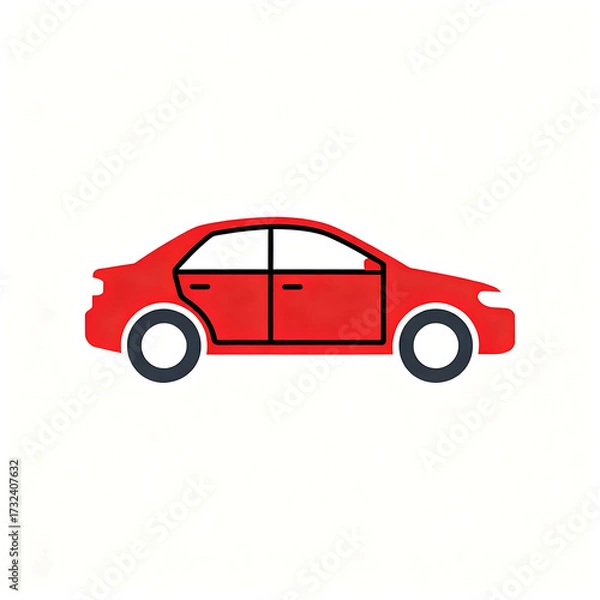 Obraz A simplified illustration of a red sedan car, showcasing its side profile.