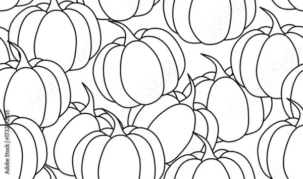 Fototapeta Seamless pumpkin outline pattern, vector background with autumn harvest gourds, perfect for Halloween, Thanksgiving, wrapping, textiles, decor, and seasonal design.
