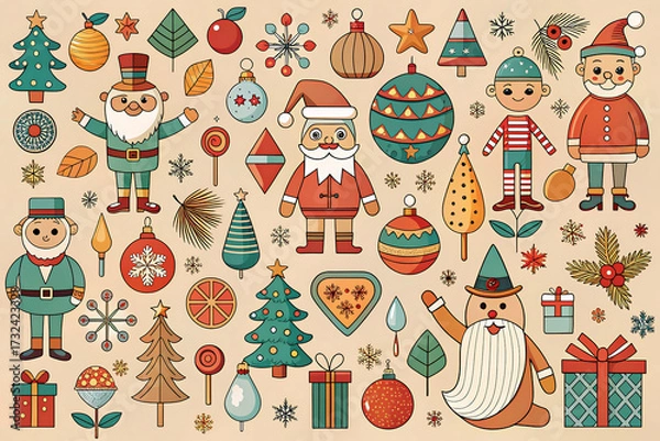 Obraz Diverse Collection of Cartoon Christmas Characters and Festive Icons holiday isolated on a transparent background