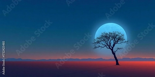 Fototapeta winter landscape with tree and moon