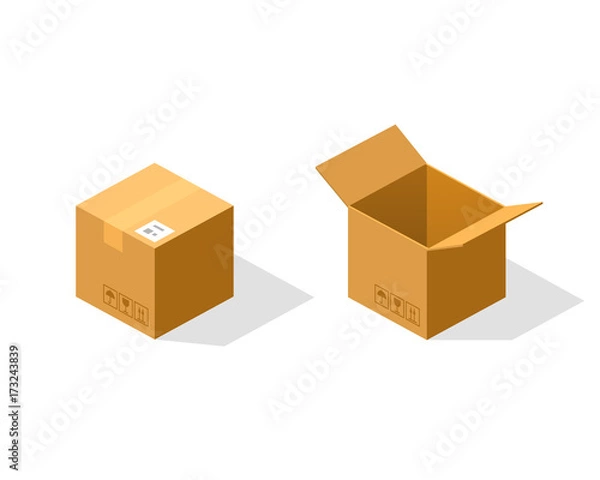 Fototapeta Open and closed paper box isometric. Vector Illustration