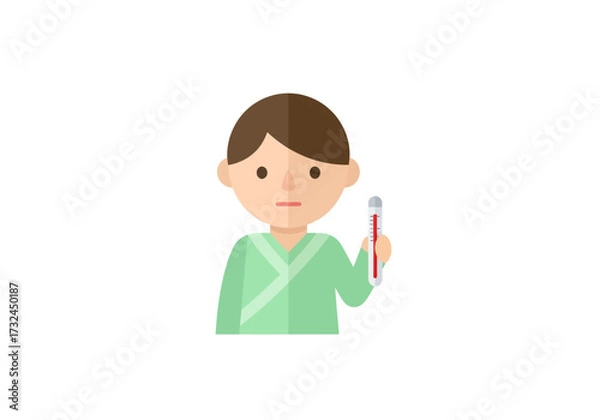 Fototapeta Illness concept young patient with thermometer for medical designs and healthcare theme