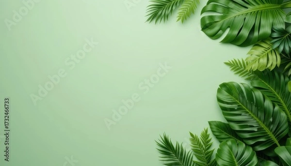 Fototapeta Tropical Green Leaves Background with Copy Space