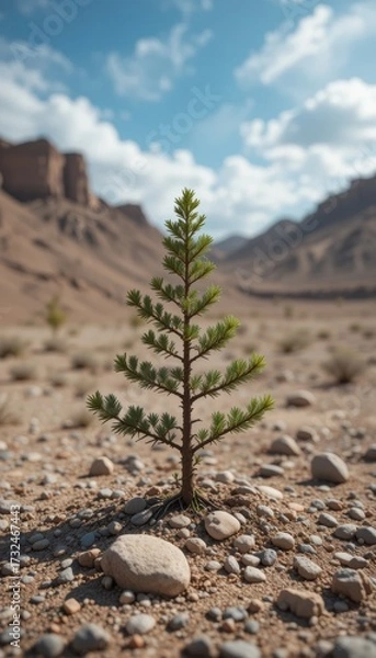 Fototapeta Resilient Sapling in Arid Desert Landscape