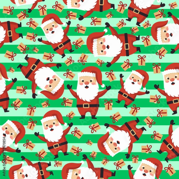Fototapeta Seamless pattern Cheerful santa claus celebration christmas theme pattern design graphic art whimsical style