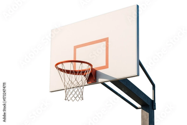 Fototapeta Basketball hoop and backboard isolated on clean white background, closeup layout for sport design element or template concept. Ai generative
