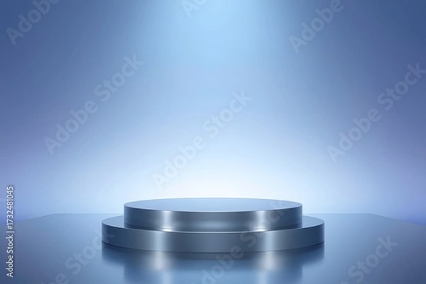 Fototapeta Metallic Silver Podium with Reflective Surface for Luxury Product Showcase, Modern Branding Display, and Elegant Interior Decoration
