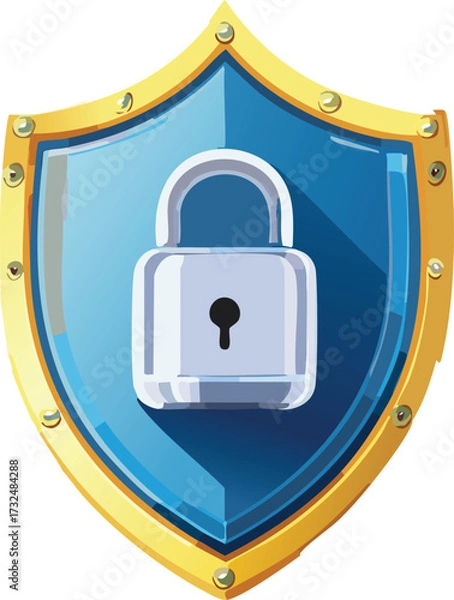 Fototapeta Cybersecurity Shield with Padlock and Binary Code Representing Digital Data Protection Technology