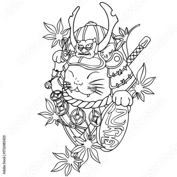 Obraz cat tattoo samurai two