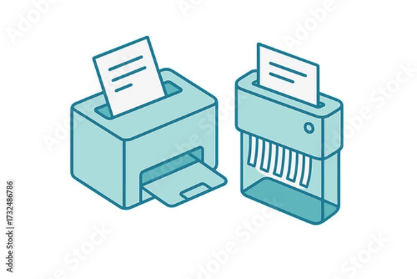 Fototapeta Essential office technology: a printer for output and a paper shredder for secure disposal of documents