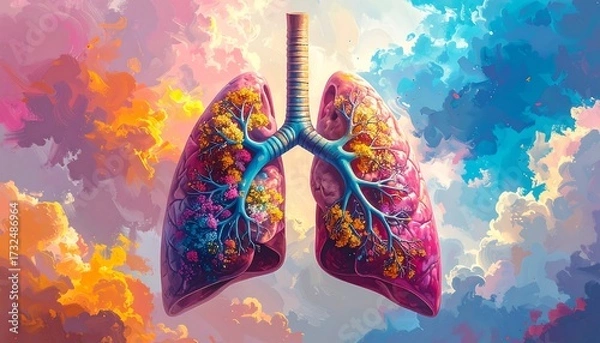 Fototapeta Colorful lungs against a vibrant sky